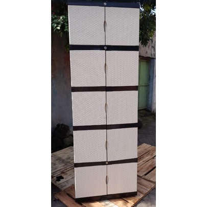 Lemari PLastik Aquose Jumbo Susun 5 Rotan (Magic Star) + Full Kunci