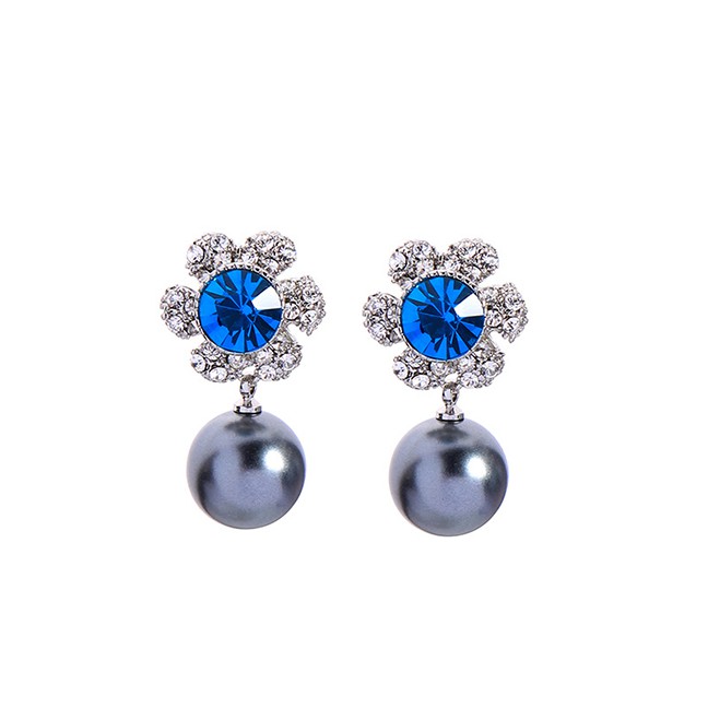 LRC anting Tusuk Fashion Gun Black Flower-studded Pearl Earrings F57903