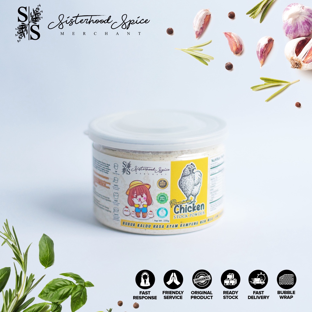 

Sisterhood Spice Merchant Premium Chicken Stock Powder Non MSG Low Sodium 180gr