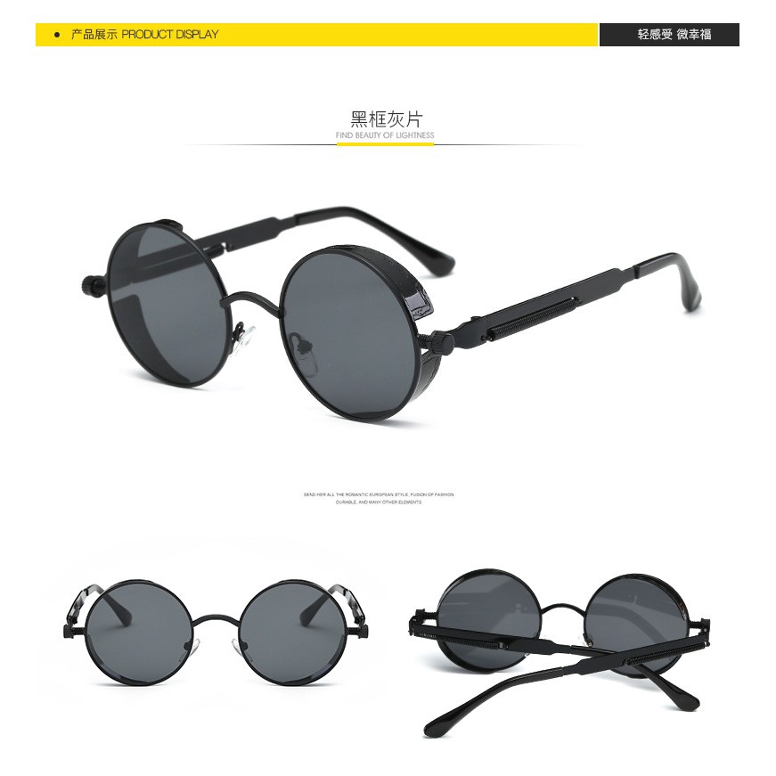 ✨Cod Kipas Angin Mini Portable✨Kacamata Hitam Bentuk Bulat Bahan Logam Gaya Retro Vintage Untuk Pria Dan Wanita