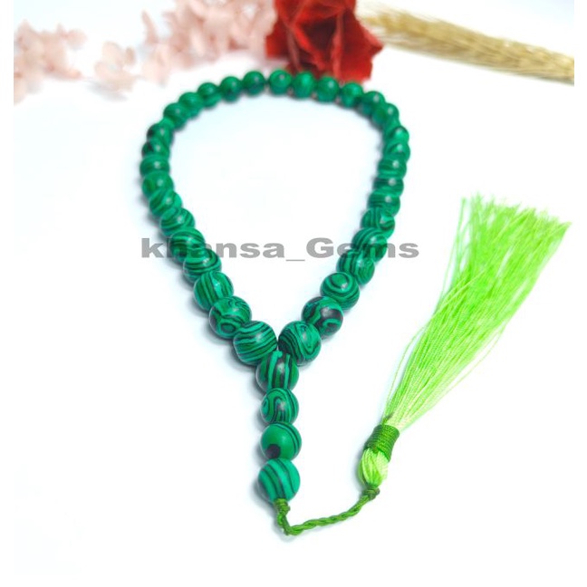 TASBIH BATTU GIOK NATURAL MALACHITE DIM 10MM ISI 33 BUTIR PERLENGKAPAN SHOLAT IBADAH DZIKIR FASHION MUSLIM