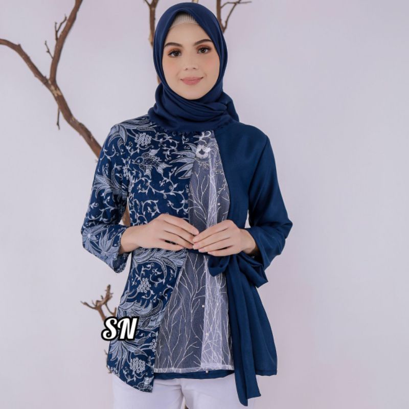 tey-17 Batik wanita ASJ SA HRB026 Kenongo Kemeja Tosca Pendek-Blouse hana
