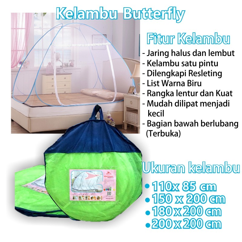 Kelambu Tidur Portable Kelambu Tempat Tidur Kelambu Butterfly Lipat Ukuran 180x200 &amp; 200x200CM Kelambu Tenda GOSHOP88