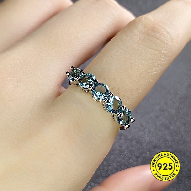 Cincin Sterling Silver 925 Model Terbuka Dengan Batu Topaz Biru Untuk Wanita