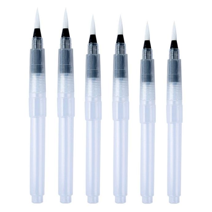 

(BISA COD) GOO 6Pcs Water Brush Pens Set Refillable Watercolor Pen Brush 3 Sizes TERJAMIN Kode 1377