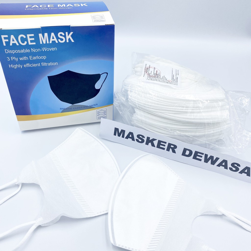 MASKER DUCKBILL 50 PCS PLUS BOX 1PACK 50 3PLY HITAM PUTIH KEMENKES