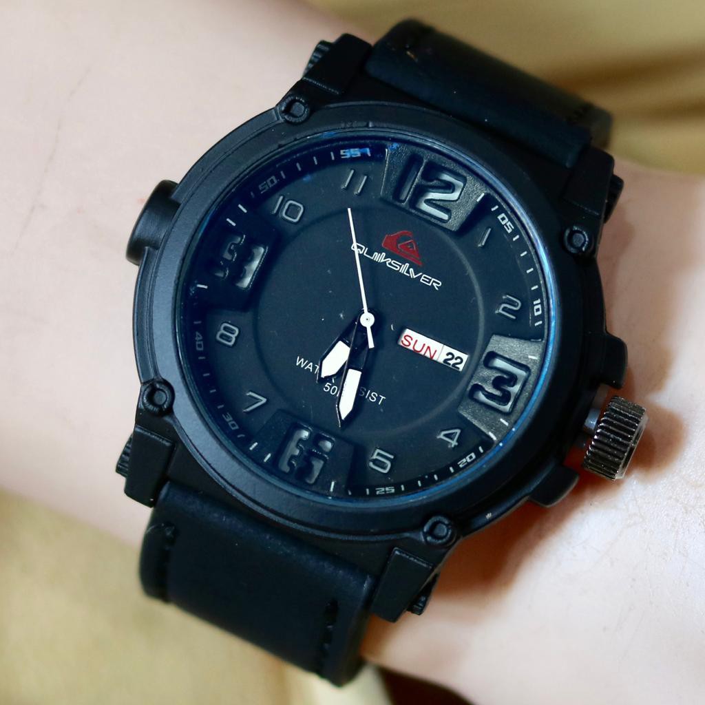 jam tangan quicksilver kulit premium tanggal hari aktif