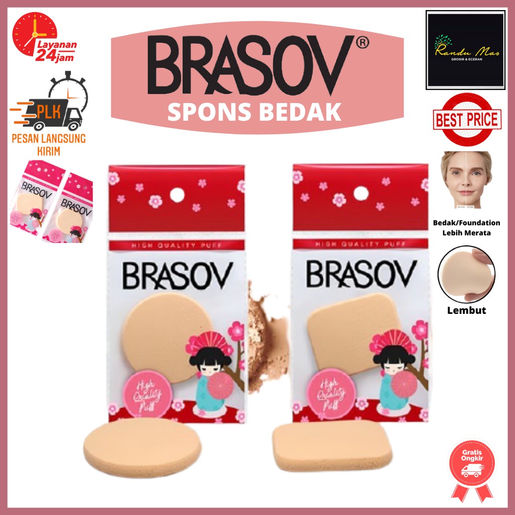 Brasov Spons Bedak Padat Foundation Sponge Puff Make Up Tools Fondation Powder Kotak Bulat Satuan