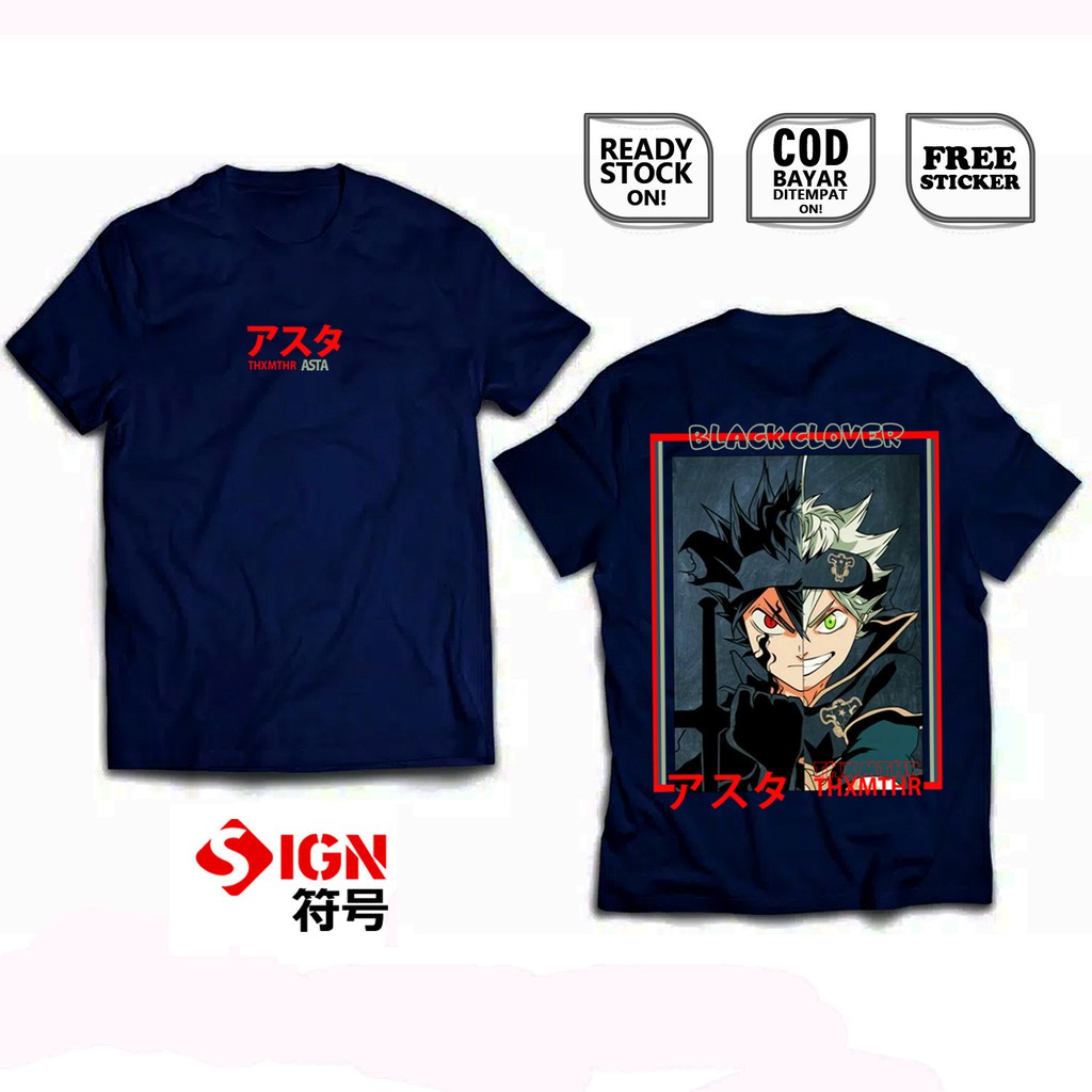 KAOS ANIME ASTA WIZARD KING BLACK CLOVER YUNO YAMI NOELLE BAJU JEPANG MANGA FINRAL VANESSA GAUCHE SC