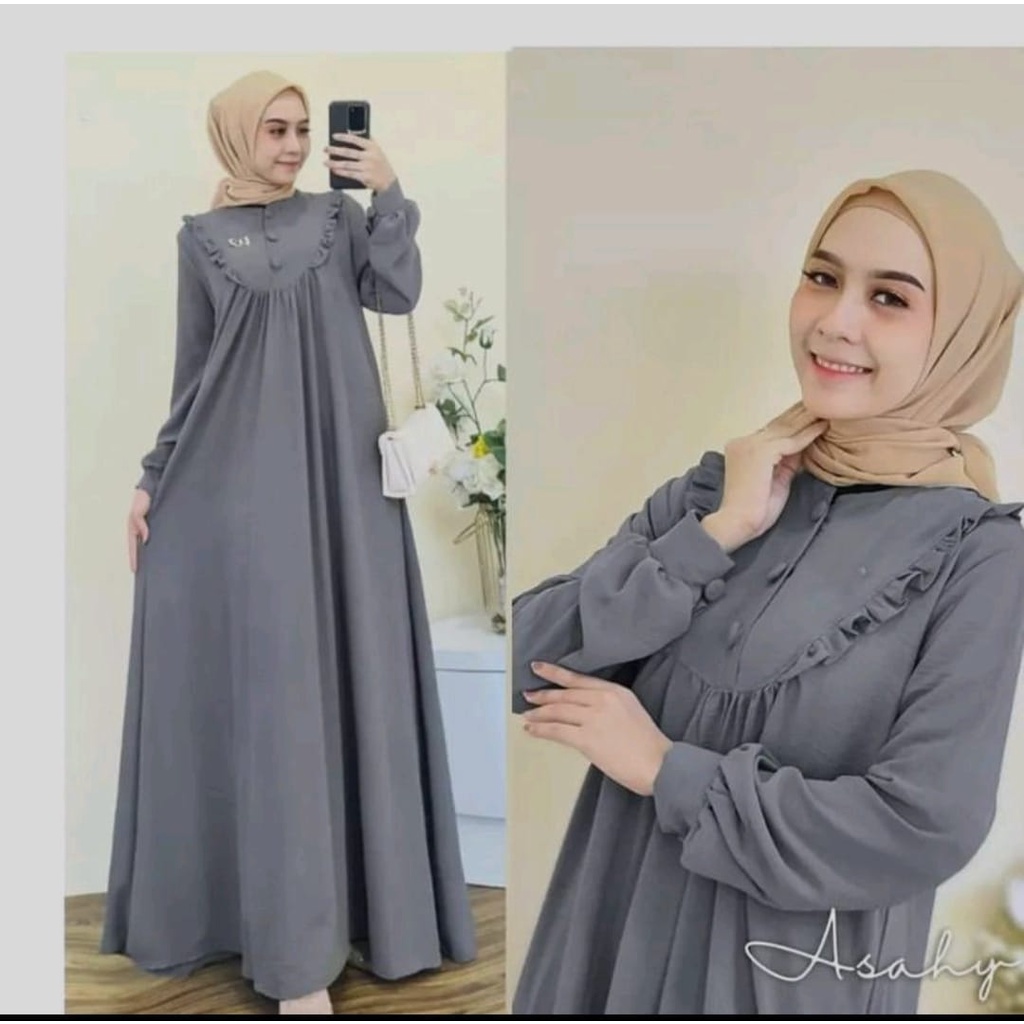 Asahy Dress / Crinkle Airflow / Gamis Wanita Pesta Kondangan Lebaran Terbaru / Long Dress / Dress Maxi / Tunik Midi Terbaru / Gamis Dress Ashay Crinkle Terbaru