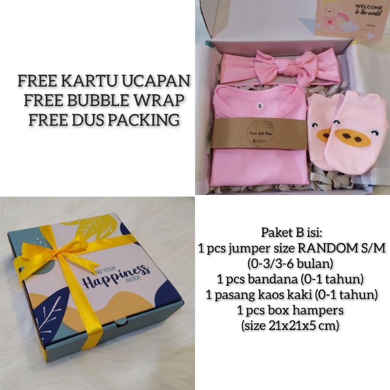 Hampers kado bayi/Baby gift set/Parcel kelahiran/set jumper bedong accesories-Paket B baby pink