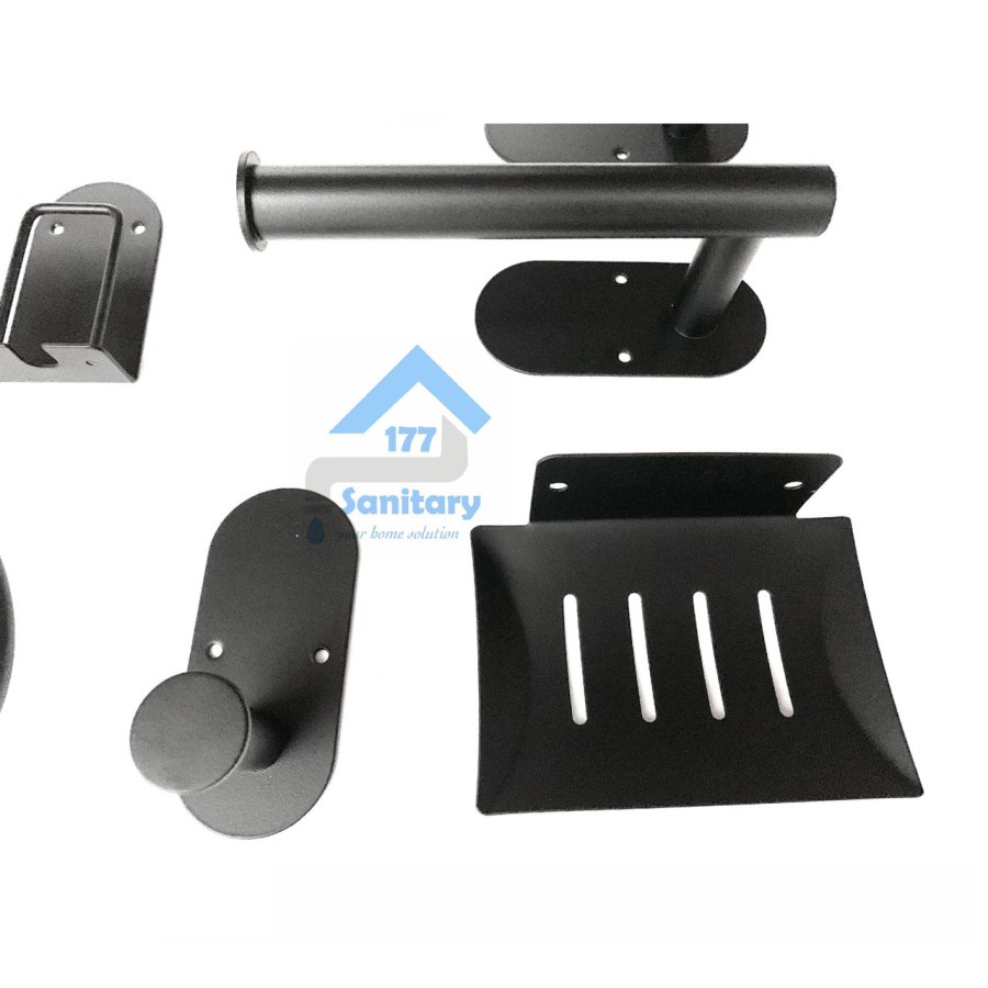 Bathroom set Black series Mini RH40 - Paket towel ring rak handuk tisu hp hitam minimalis