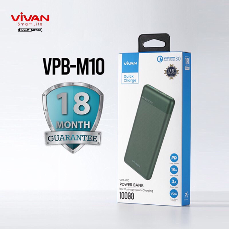 Powerbank VPB-M10 Fast Charging VIVAN 10000mAh 2 Input 2 Output PD QC3.0 Support iPhone 12