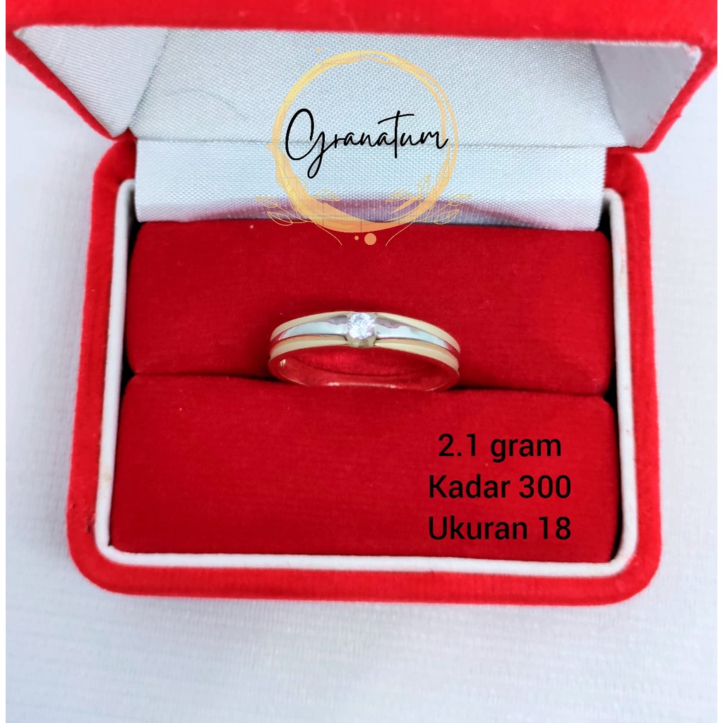 Cincin Emas Asli 2.1gram Kadar 300 Model 2 Warna Mata Putih