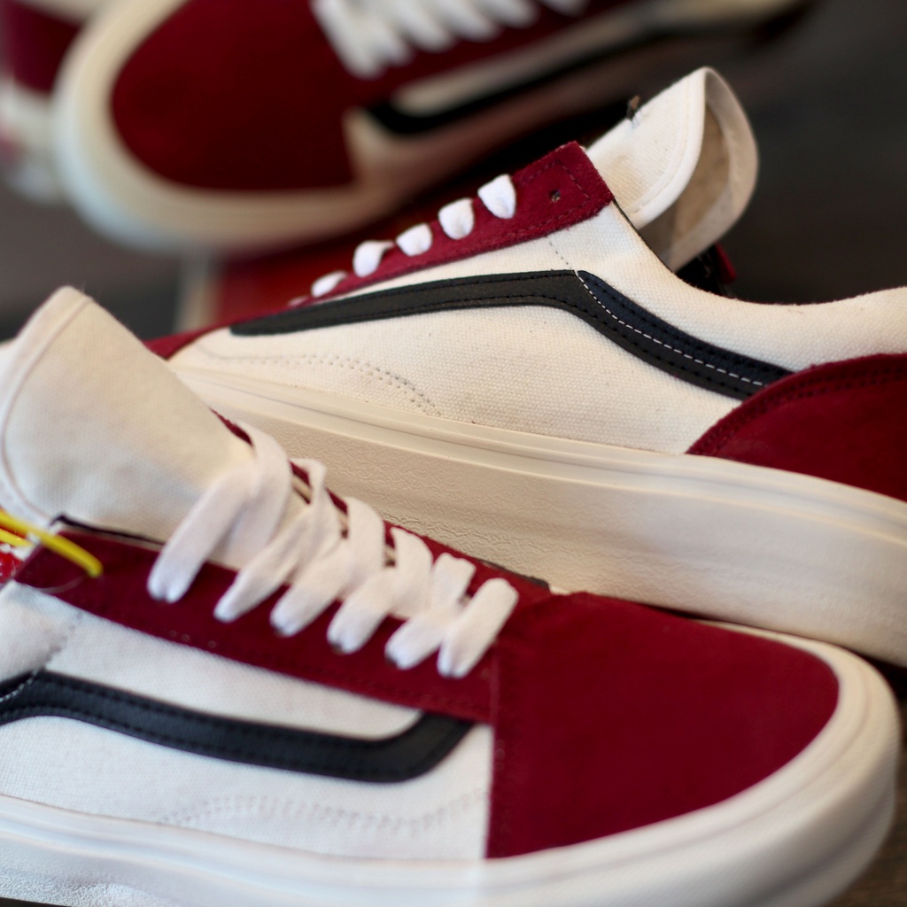 BARU SEPATU OLDSKOOL MAROON PUTIH LIST HITAM IMPORT LIMITED EDITION