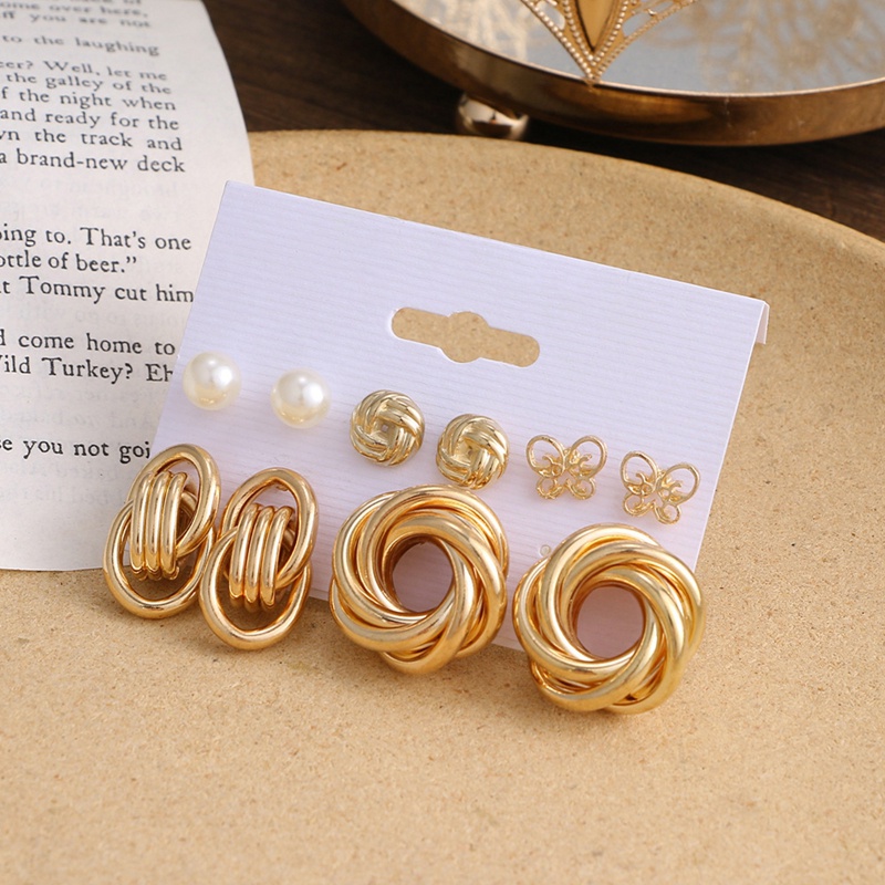 Set Anting Mutiara Geometris Bahan Akrilik Gaya Vintage Untuk Wanita