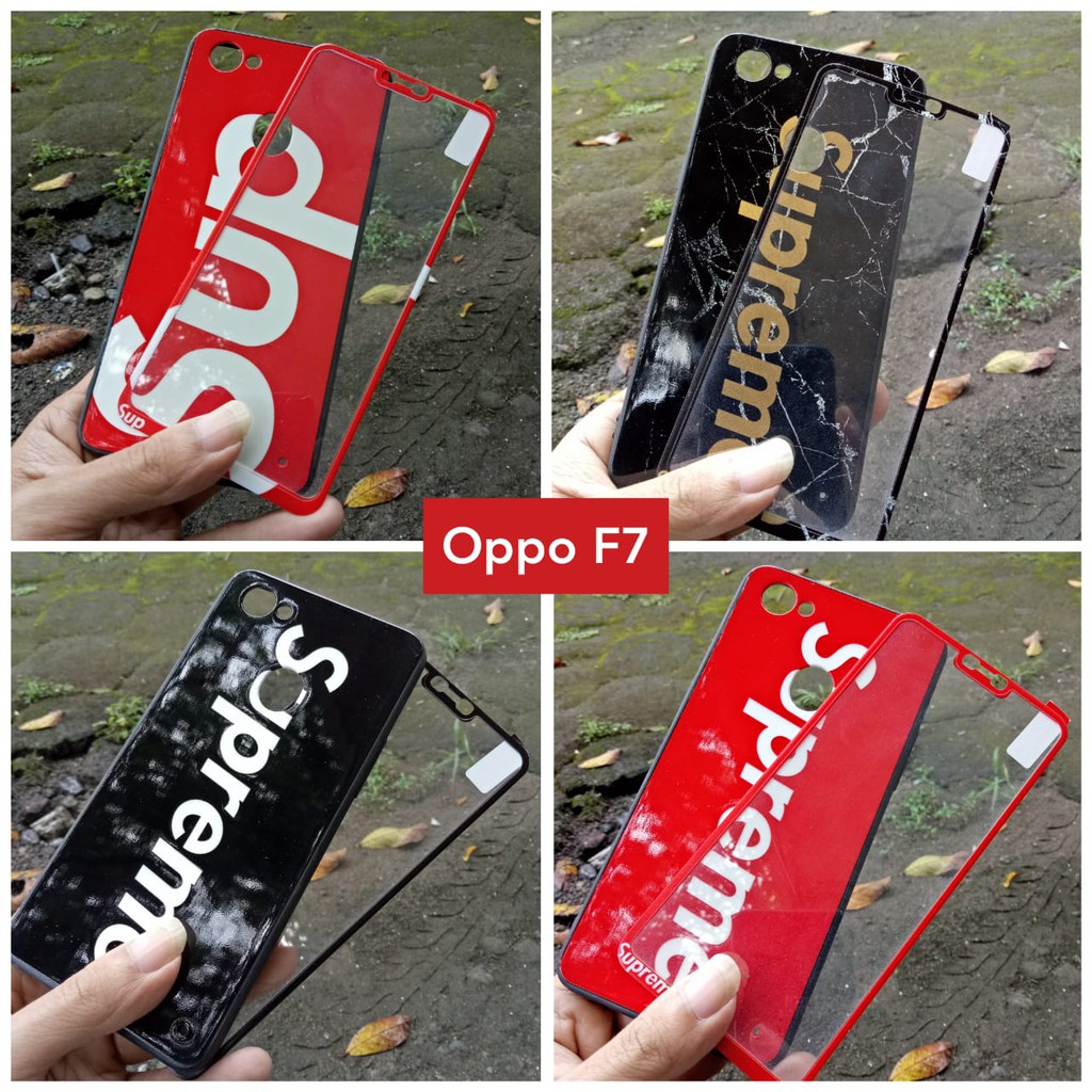 SALE Case 360 Oppo F7 + Tempered Glass Motif Supreme