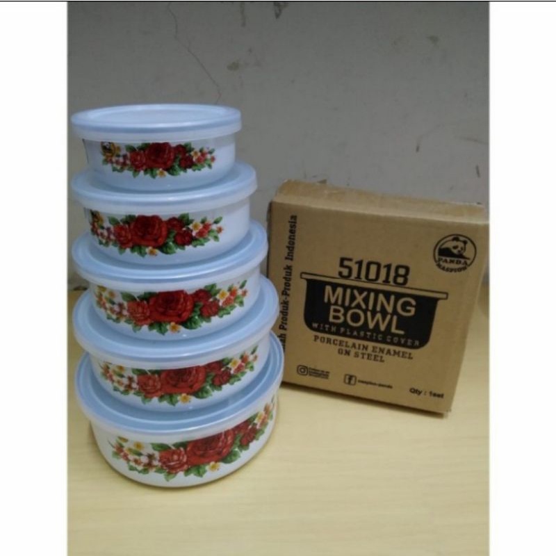 maspion panda mixing bowl set 10,12,14,16,18 porcelain enamel on steel