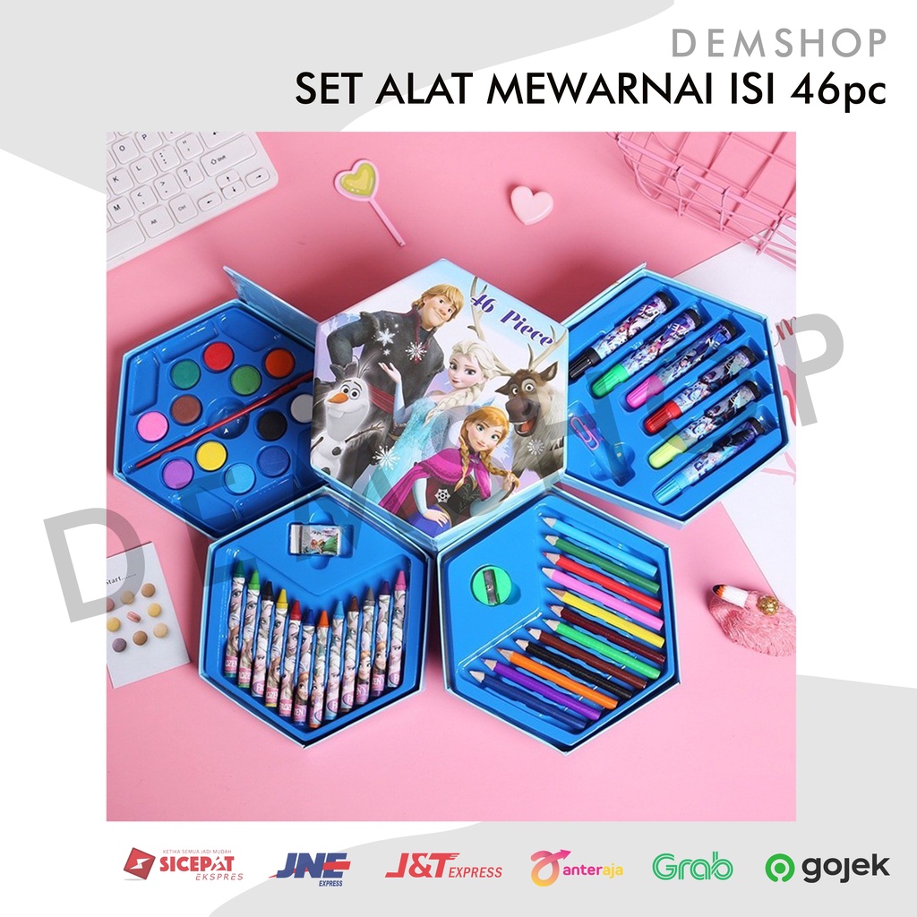 

Alat mewarnai 46 pcs set, Pensil warna set hexagon, Colouring pencil