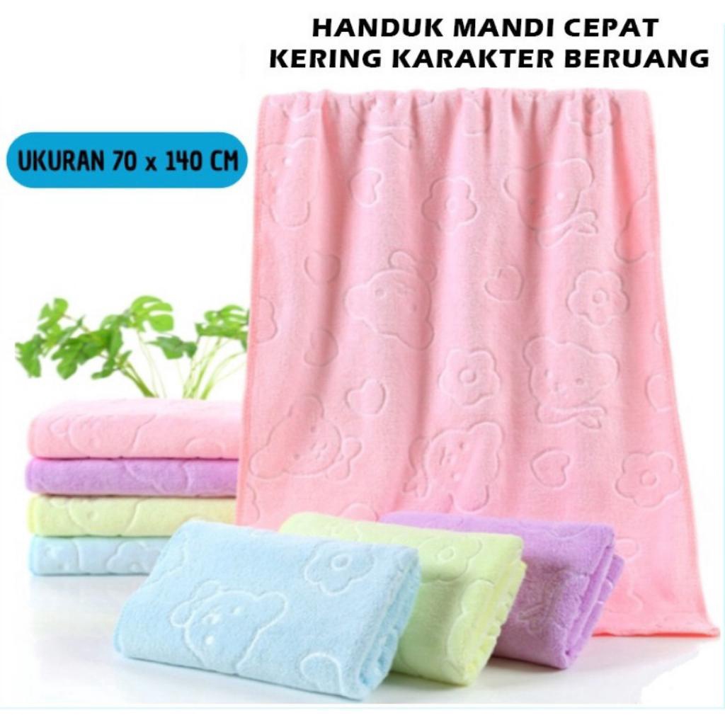 JM Bear Bath Towel Handuk Mandi Motif Beruang 70x140Cm Cepat Kering / Handuk Bayi / Handuk Bayi / Handuk Anak / Handuk Gambar