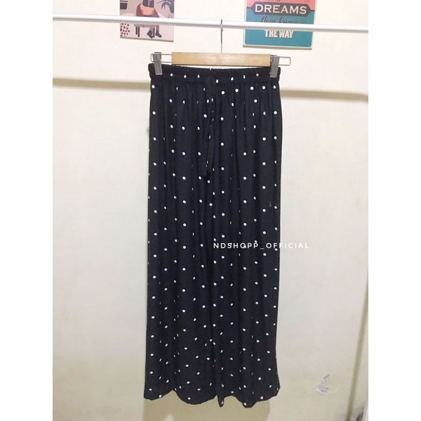 CELANA KULOT PANJANG WANITA TALI POLOS & MOTIF ZEBRA BAHAN RAYON MURAH-Polkadot Hitam
