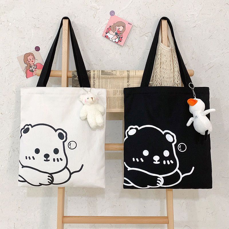 Totebag Pakai Resleting Hitam dan Cream Tas Sekolah Tas Kuliah