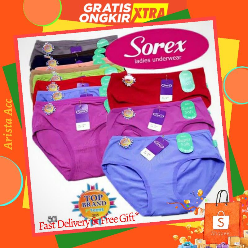 12Pcs CD Sorex-1239 Celana Dalam Wanita SOREX 1239 Super Soft Size M L EL QL warna random