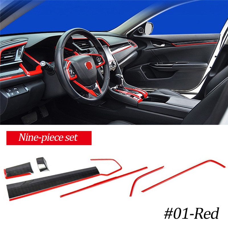 TK 9Pcs Console Center Dashboard Cover Trim Decorative Stickers for Honda Civic 10Th 2016-2019 Carbon Fiber