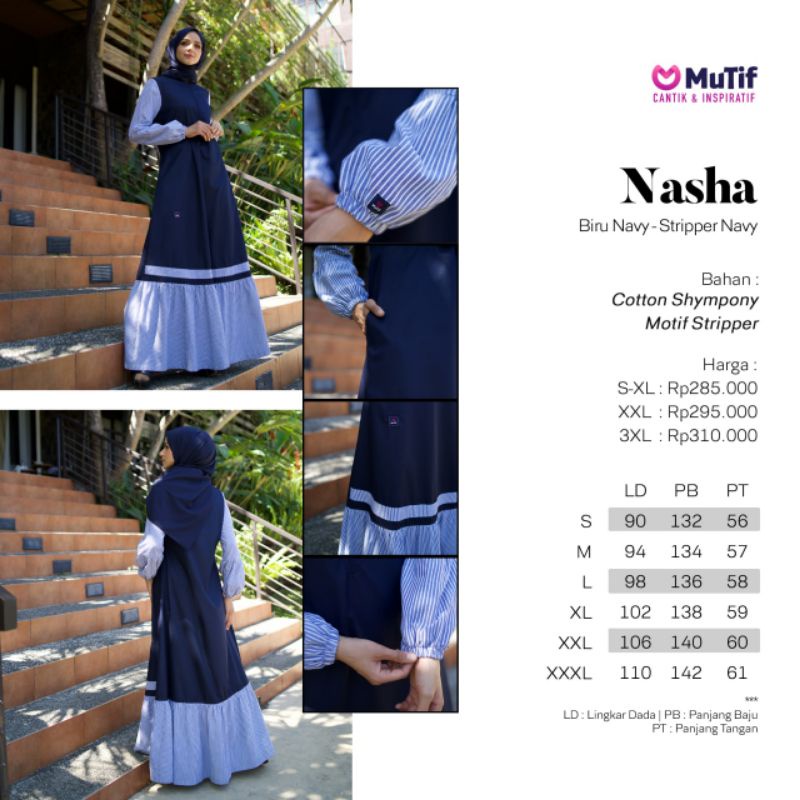 COUPLE MUTIF NASHA DAN NAZIHA GAMIS NASHA GAMIS NAZIHA BIRU NAVY - STRIPPER NAVY