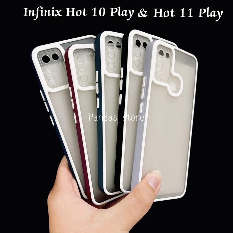 Pro Hybird Infinix Hot 10 Play / Hot 11 Play Softcase Halus dan Elegan / Pinggiran Garis Putih Keren (Pandas)