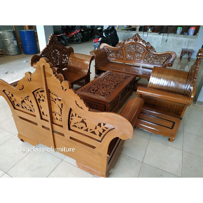 KURSI TAMU MADURA KERANG KAYU JATI MEUBEL FURNITURE JEPARA MURAH 1SET-2