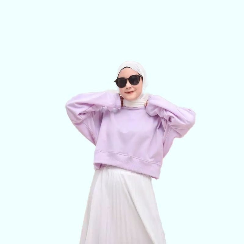 SWEATER WANITA CROP OVERSIZE LILAC TERMURAH / PAKAIAN WANITA TEBAL / ATASAN WANITA TERLARIS / KOREA