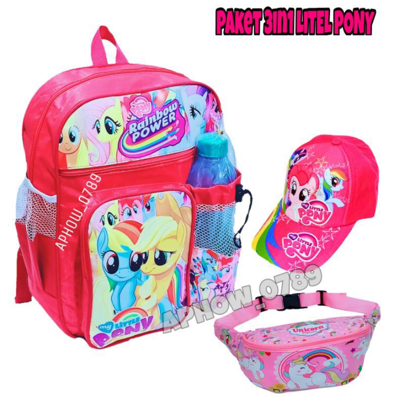 Tas ransel anak sekolah karakter little pony 3in1 gratis botol minum - tas + waistbag +topi gratis b