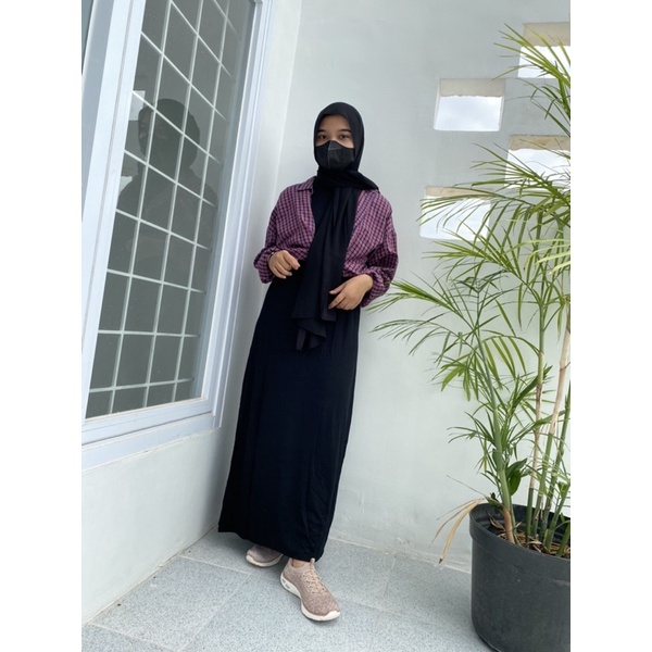 inner dress panjang bahan kaos tanpa lengan - iner gamis wanita manset dress