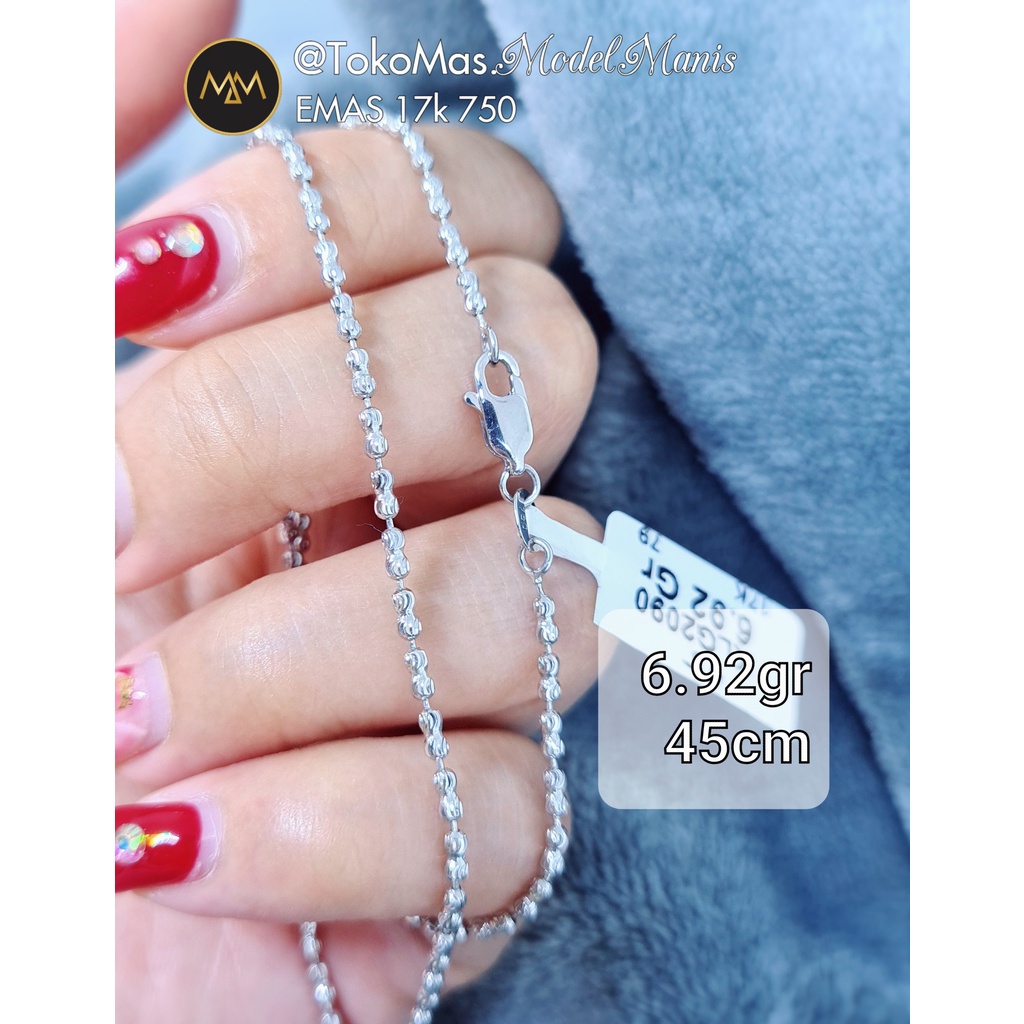 Kalung Twin Biji Lada emas putih 750 kadar 17k