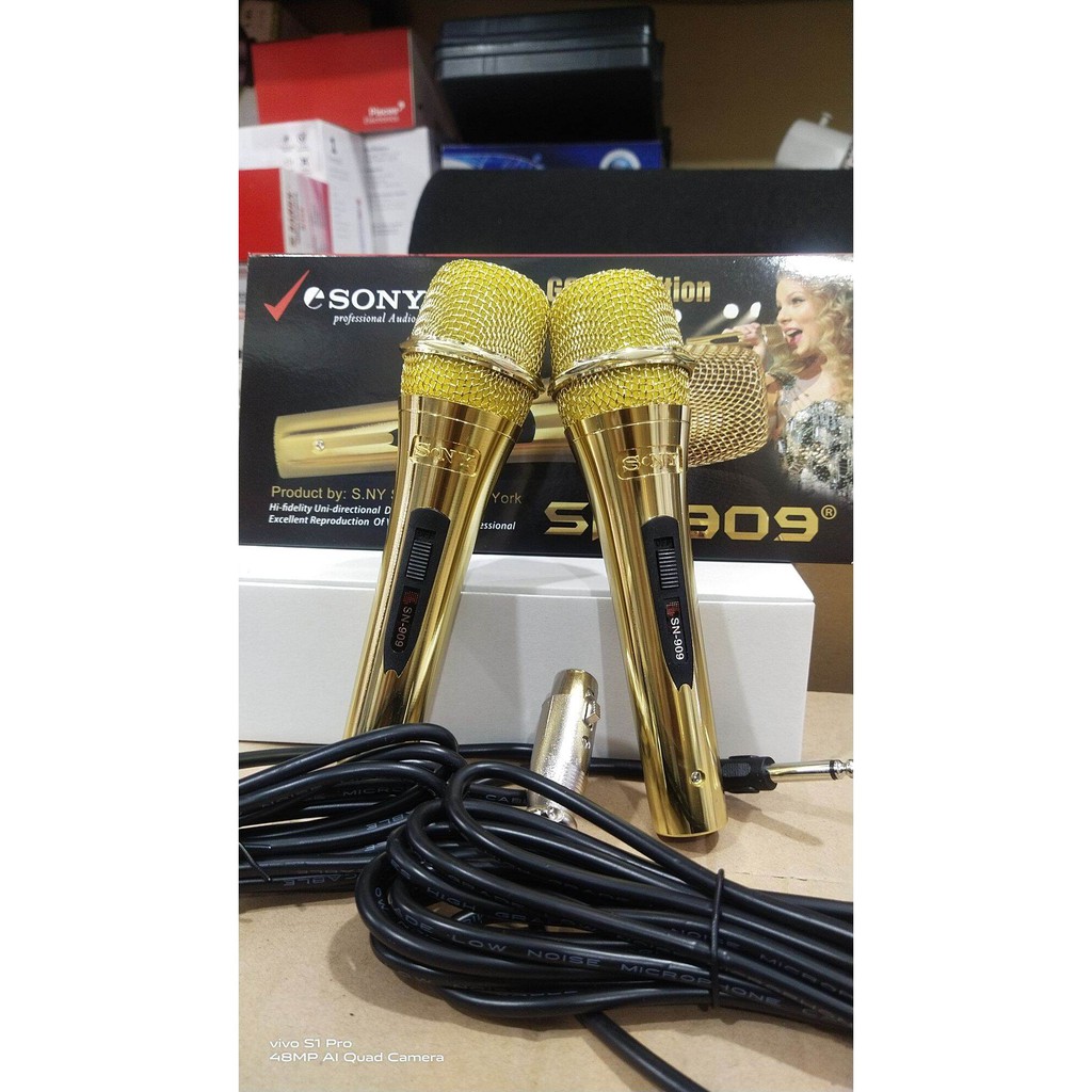 PAKET mic Sony sn 909 gold new promo isi 2 pcs ORIGINAL FREE KABEL 4M 2 PCS MANTAP