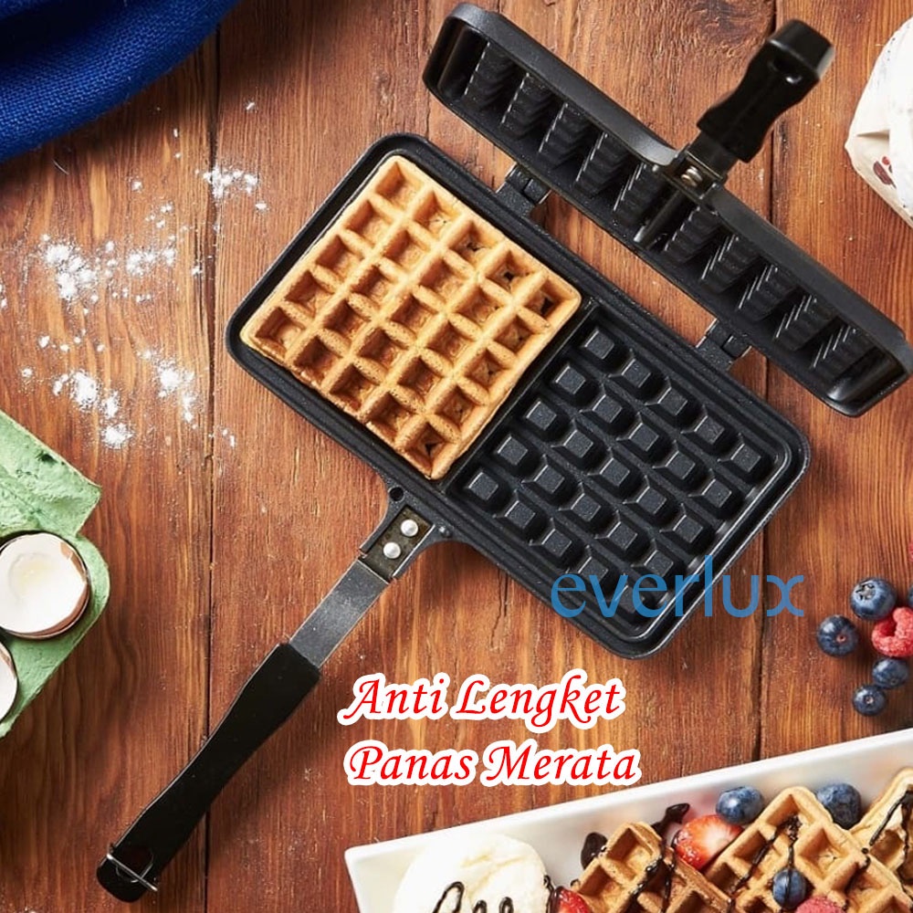 EVERLUX DOUBLE WAFFLE MAKER GM 2175 anti lengket cetakan kue croffel 2 slot ( tanpa listrik ) cukup taru diatas kompor - belgian croffle crofel wafel murah teflon