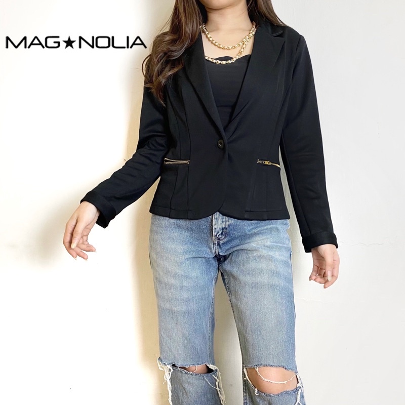 magnolia blazer jas hitam / black semi crop outer original preloved second branded