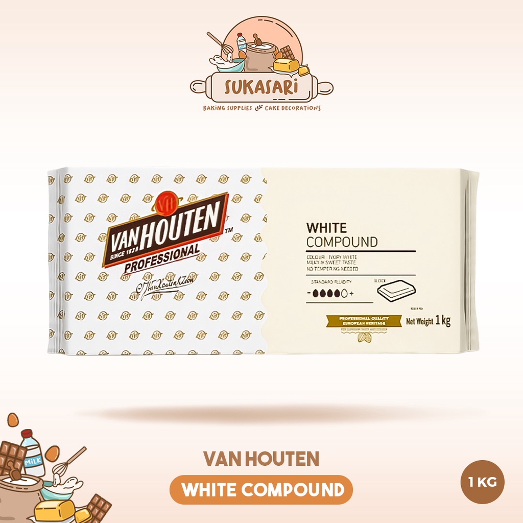 Sukasari - White Milk Dark Chocolate Compound 1kg Van Houten / Cokelat Blok Masak / Coklat Batang
