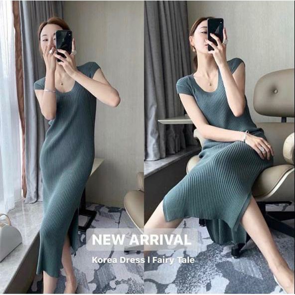 WSE390 - Dress Rajut Molly L-XL LD 100-120 CM Dress Rajut Wanita Lengan Pendek Maxi PREMIUM QUALITY