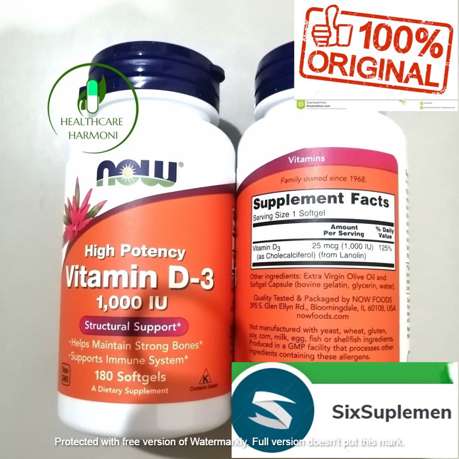 Now Foods Vitamin D3 1000 IU isi 180 softgels