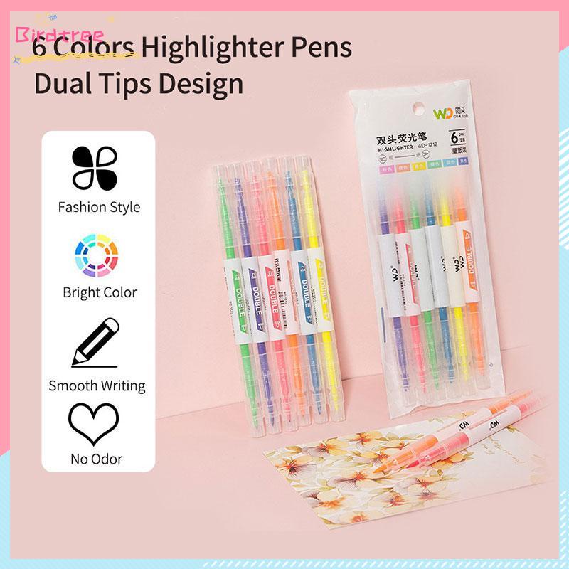 

[Readystock❤️COD]Warna berkepala dua stabilo 6-warna penanda garis kunci spidol grafiti miring kepala pena cat air- BS