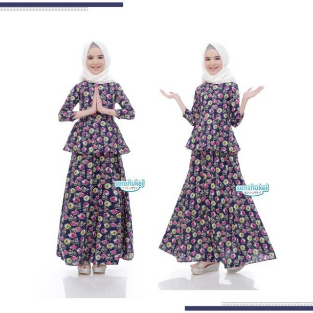 [5T-10T] GAMIS ANAK 3-IN-1 BUNGA NAVY