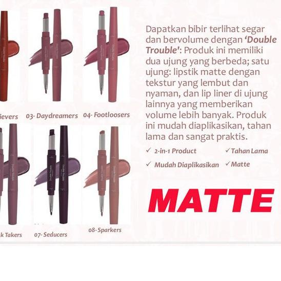 ❀ ❄️MATCHA❄️MADAME GIE DOUBLE TROUBLE CREME & MATTE - MAKE UP LIPSTICK 2 IN 1 ☚