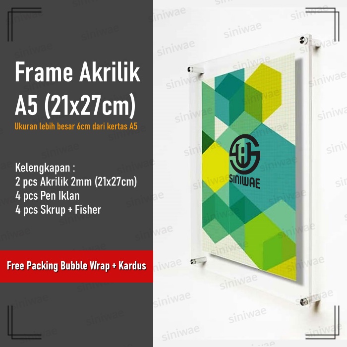 Pigura Akrilik A5 Mount Dinding Wall Frame Acrylic A5 Custom Bingkai Figura  Merk MC Marga Cipta Ponorogo