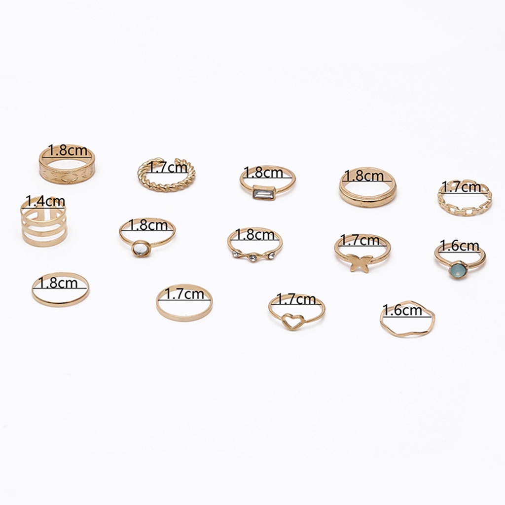 Hu Hu Hu Hu Hu Alat Bantu Pasang Kacamata♡ 14pcs Cincin Knuckle Bentuk Hati Electroplating Dapat Ditumpuk Untuk Unisex