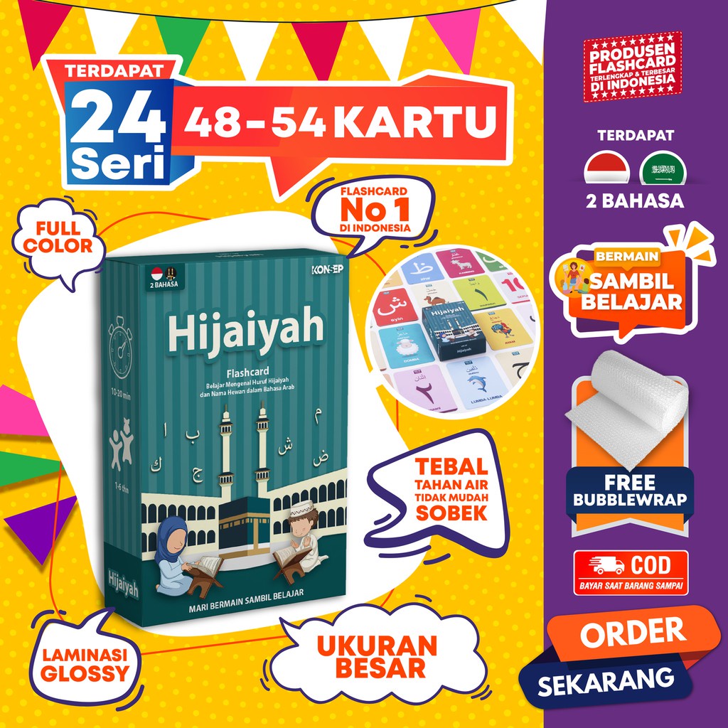 Flash Card Hijaiyah - Kartu Belajar Anak Bergambar - Konsep Studio