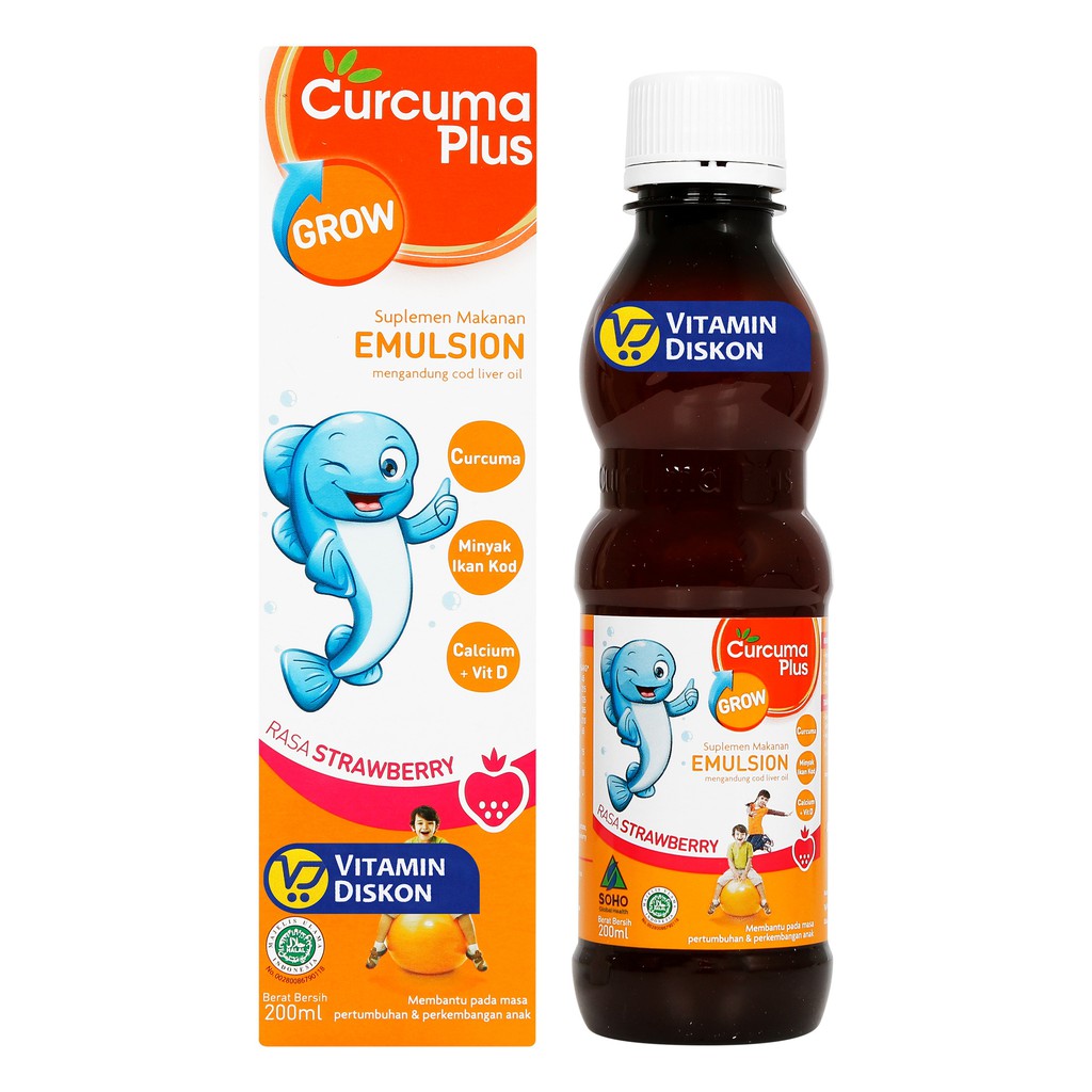 CURCUMA PLUS GROW STRAWBERRY 200 ML | Multivitamin, minyak ikan, memelihara daya tahan tubuh