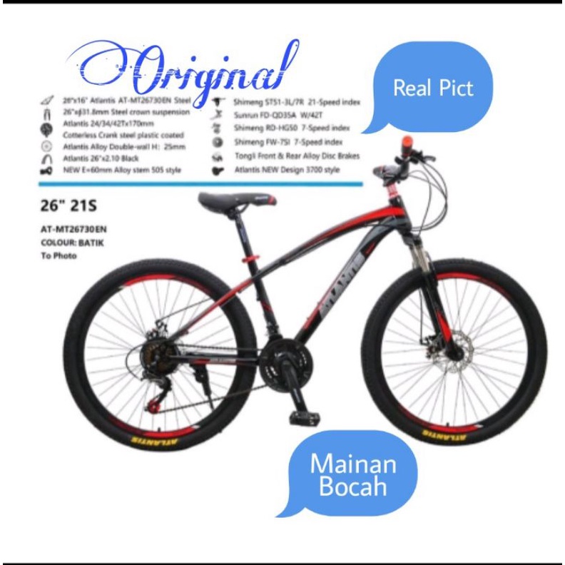 Sepeda Gunung MTB Atlantis AT-730 EN 26 Inch 3x7 Speed