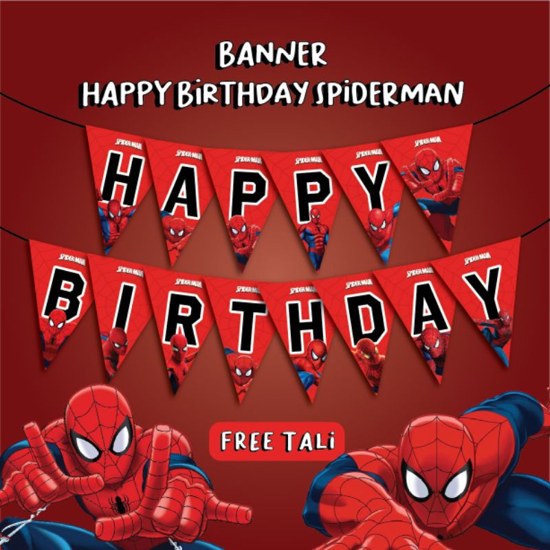 BANNER SPIDERMAN HBD HAPPY BIRTHDAY HIASAN DEKORASI ULANGTAHUN DEKOR ULTAH ANAK SUPERHERO MARVEL HIA